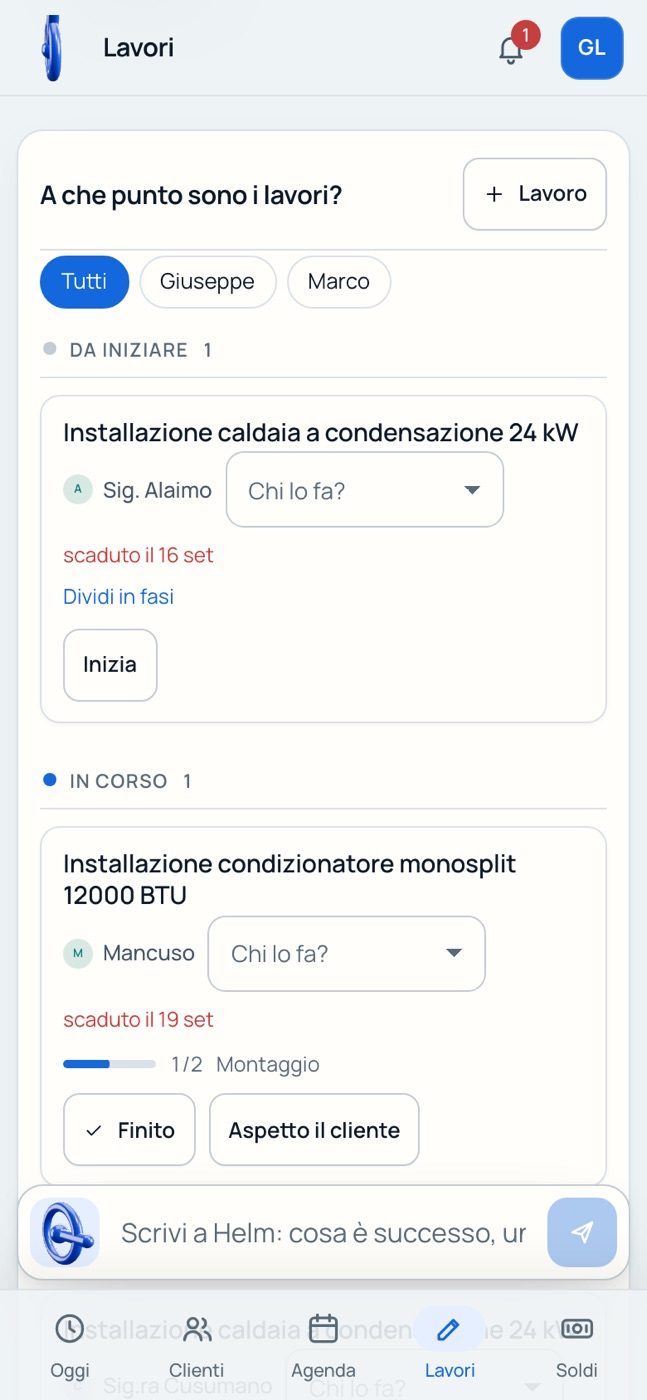 Helm dal telefono: i lavori da iniziare e in corso, con le fasi e chi li fa